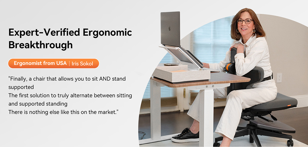 NEWTRAL MT-M Standing-Mate Ergonomic Standing Desk Chair  5-in-1 Adaptive Seating  167° Flip Backrest  Adjustable Seat Height