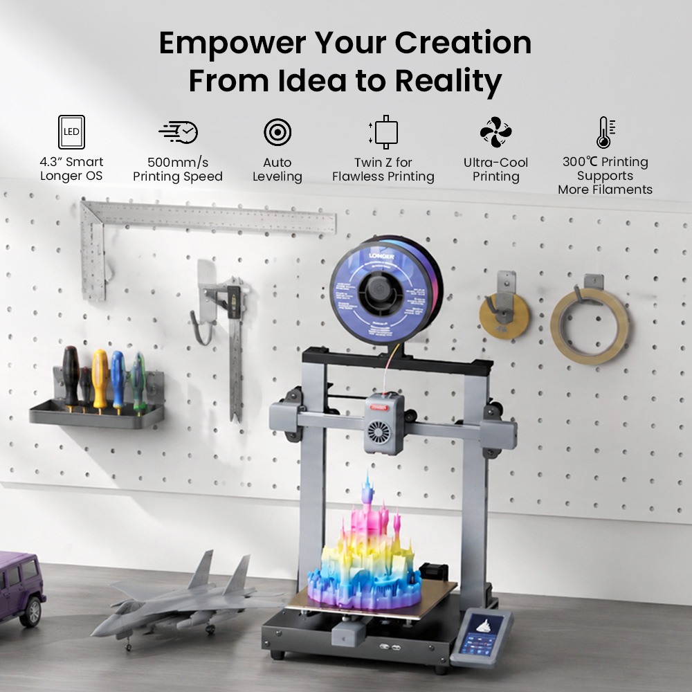 LONGER LK10 3D Printer  500mm/s Print Speed  0 1mm Accuracy  225×225×265mm Build Volume  Full Auto Leveling  4 3-inch Touchsc