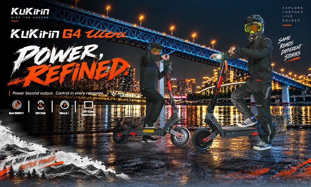 KuKirin G4 Ultra Electric Scooter Dual 1000W Motors 60V 20Ah 1200Wh Battery 70km/h Max Speed 80km Range 11-Inch Tubeless T