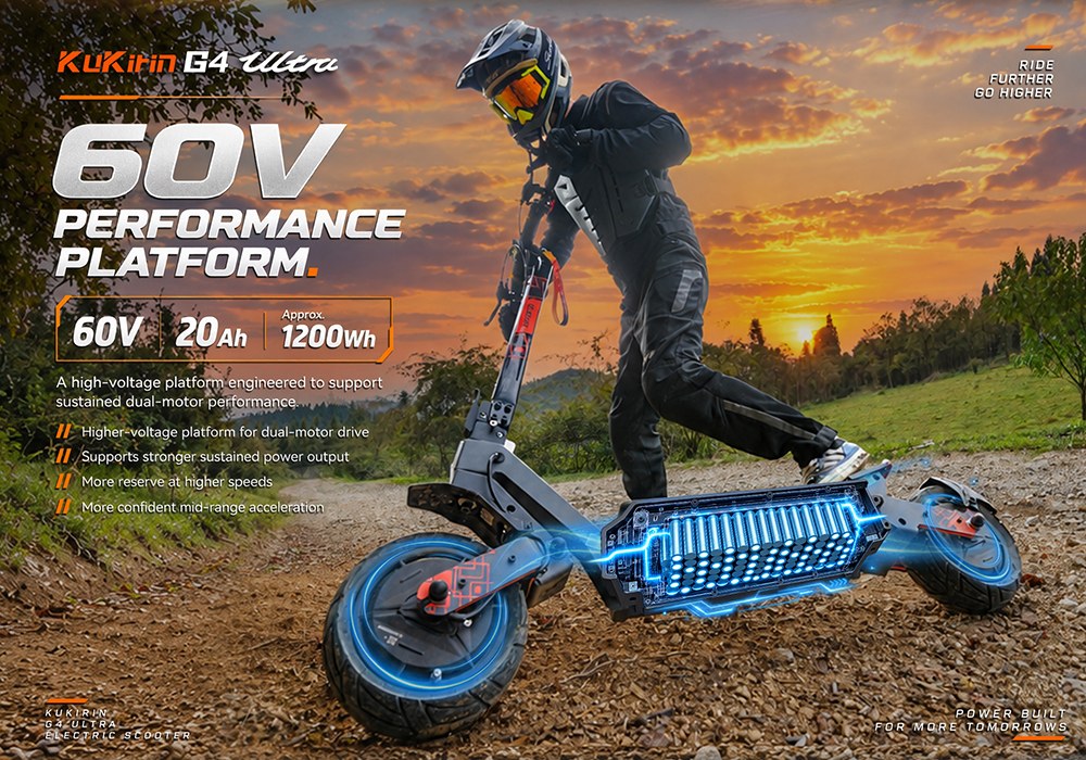 KuKirin G4 Ultra Electric Scooter Dual 1000W Motors 60V 20Ah 1200Wh Battery 70km/h Max Speed 80km Range 11-Inch Tubeless T