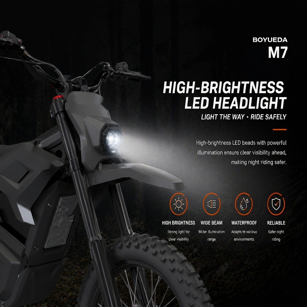 BOYUEDA M7 Electric Dirt Bike 5000W Peak Motor 60V 27Ah Lithium Battery 70km/h Max Speed 50km Range 200Nm Torque Front