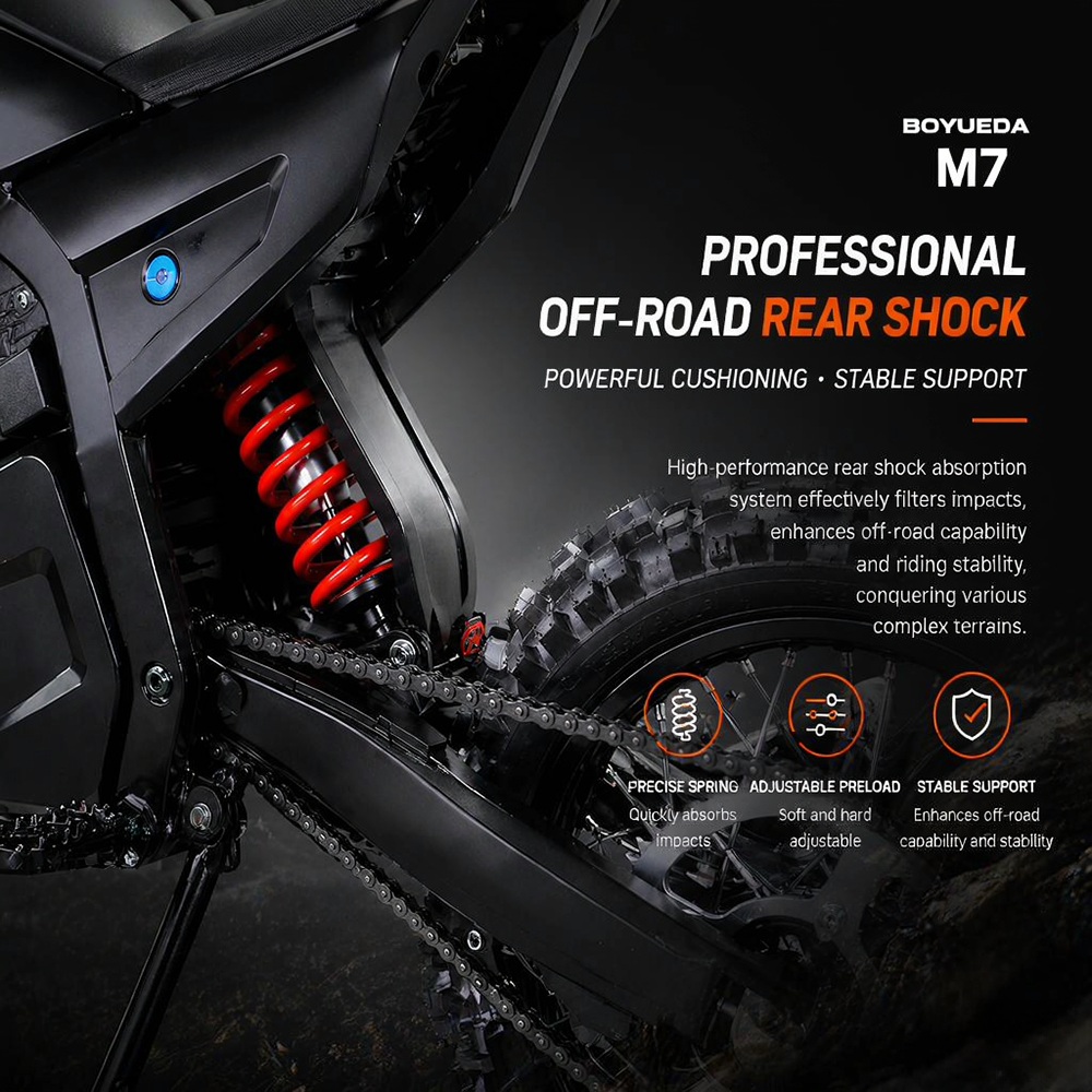 BOYUEDA M7 Electric Dirt Bike 5000W Peak Motor 60V 27Ah Lithium Battery 70km/h Max Speed 50km Range 200Nm Torque Front
