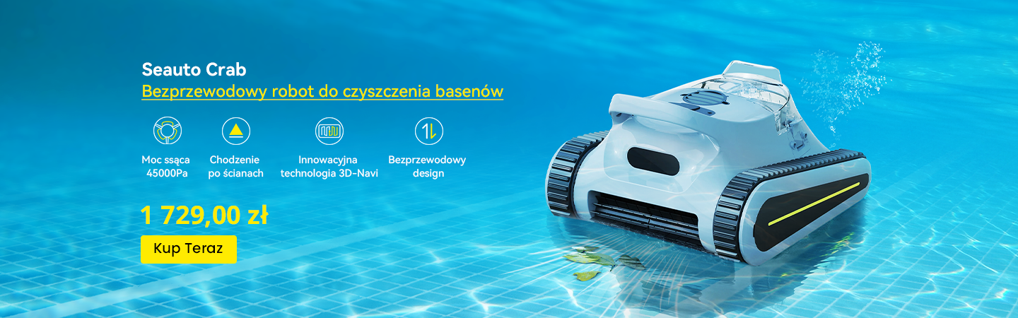 Bezprzewodowy robot do czyszczenia basenów Seauto Crab, moc ssąca 45000Pa, chodzenie po ścianach, przypomnienia LED/głosowe